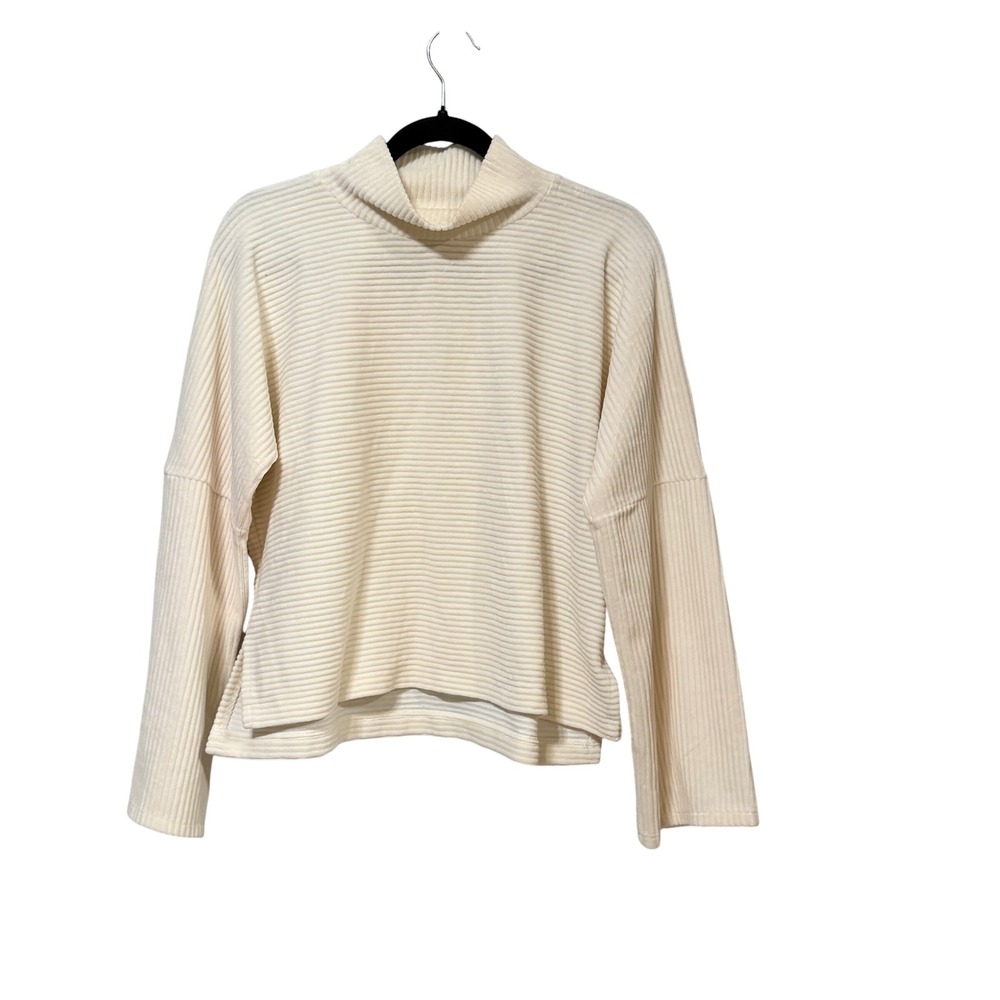 Madewell Texture & Thread Cream Ribbed Mock Neck Top Long Sleeve Size M
